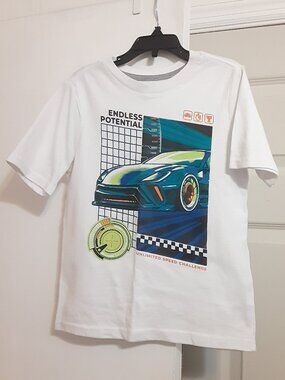 365 Kids Garanimals Kid Boys Size 7 White T-Shirt w/Racing Theme